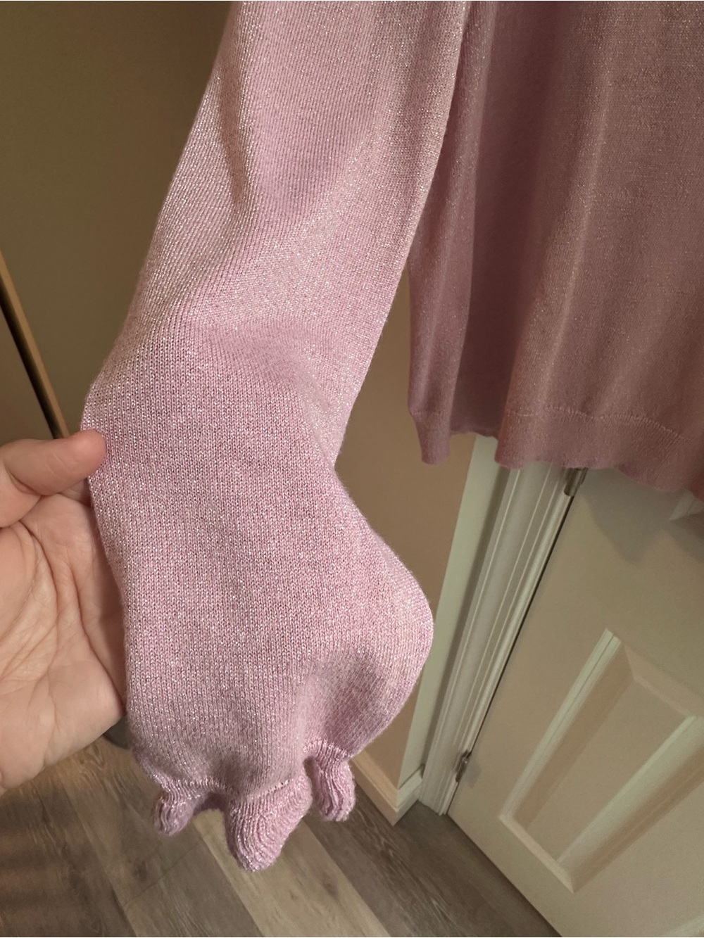 Pink Sparkle Ruffle Shoulder Sweater - Picture 6 of 6
